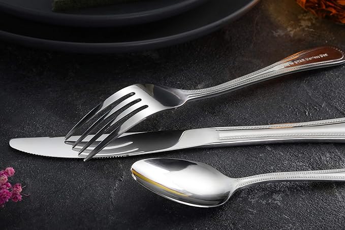 New Star Foodservice 1029420 Bead Pattern, 18/0 Stainless Steel, Dinner/Dessert Spoon, 7.6-Inch, Set of 12