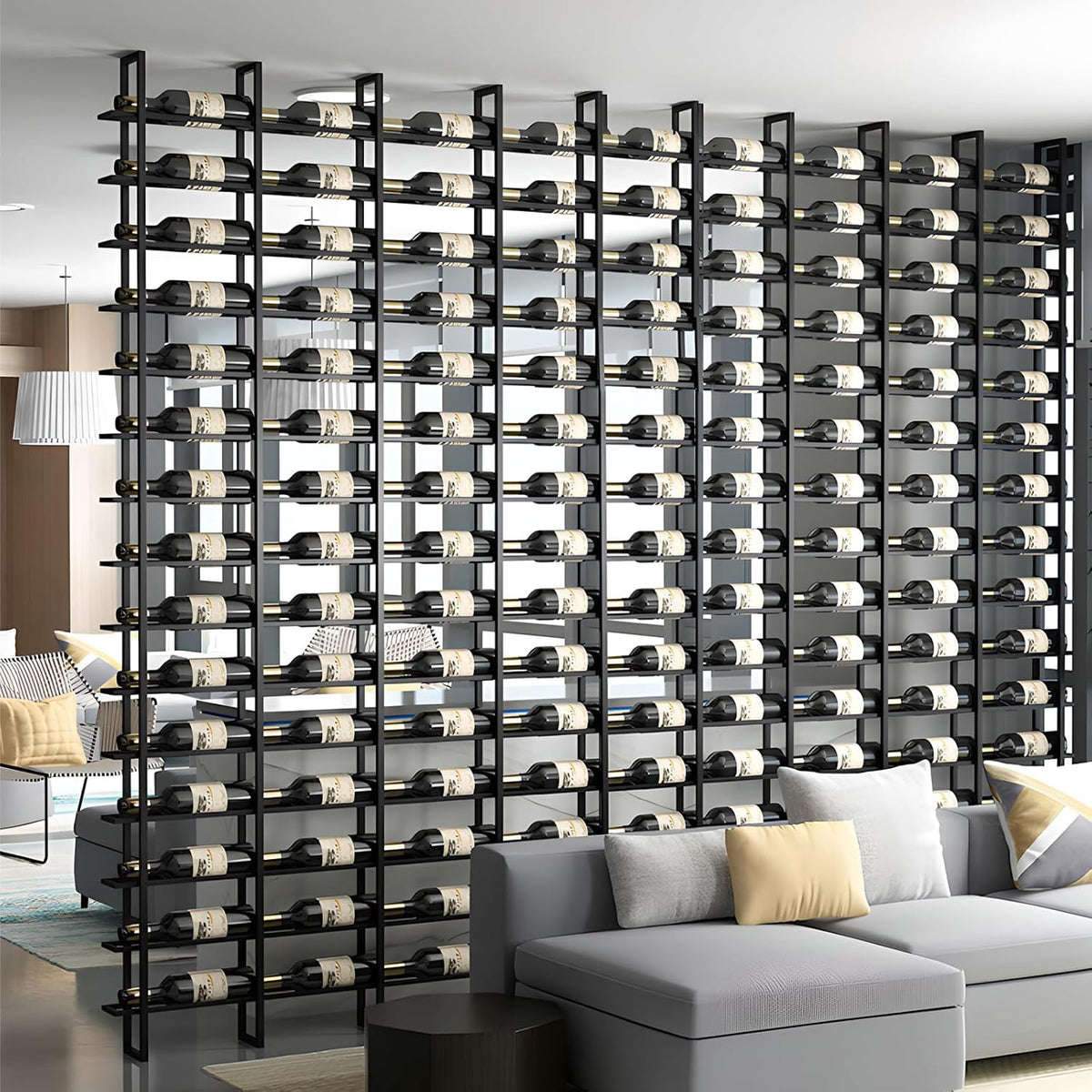 Wine Rack Freestanding Floor, 16 Tier 80 Bottle Capacity Display Holder, Industrial Wine Bottle Storage Shelves, for Any Bar, Wine Cellar, Kitchen, Dining Room (Brown, 5 Column)