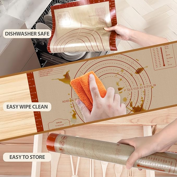 Silicone Baking Mat, 24" x 16" Baking Mat, Pastry Rolling Sourdough Baking Mat Supplies for Making Pizza, Pie, Cookies, Bread