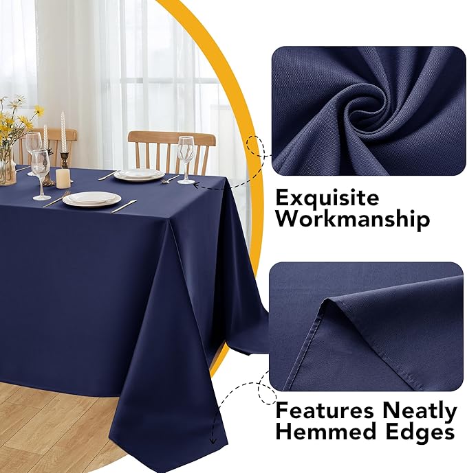 6-Pack Navy Blue Tablecloths for Rectangle Tables, 90 x 132 Inches, Stain-Resistant Polyester Fabric for 8 Foot Tables - Washable Table Covers for Weddings, Banquets, Birthday Parties, Events