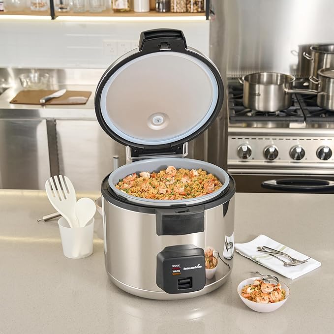 Restaurantware Commercial Rice Cooker 70 Cup Heavy-Duty Steel Industrial Rice Warmer With Nonstick Interior Black Ideal For Catering And Buffet Use