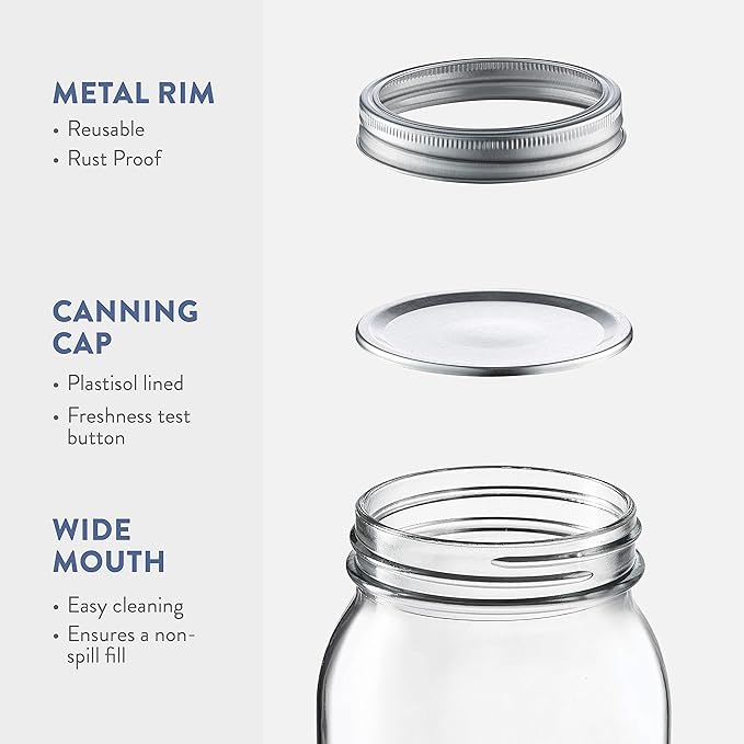 Paksh Novelty Wide Mouth Mason Jars With Lids 32 oz – Glass Quart Mason Canning Jars, Large Mason Jar Wide Mouth for Canning, Pickling, Jelly Preserving & Meal Prep, 2-Pack
