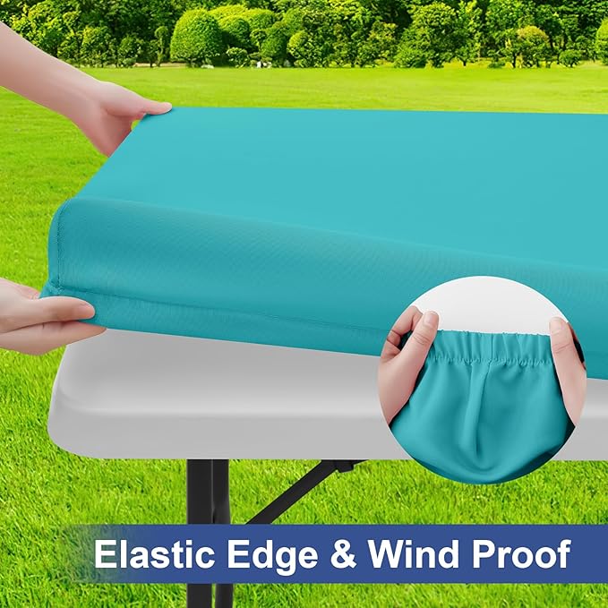 homing Rectangle Table Cloth Cover, Waterproof Polyester Elastic Fitted Tablecloth, Fits for 4 Foot Folding Tables, Washable Table Protector for Picnic, Camping, Outdoor (Turquoise, 24" x 48")