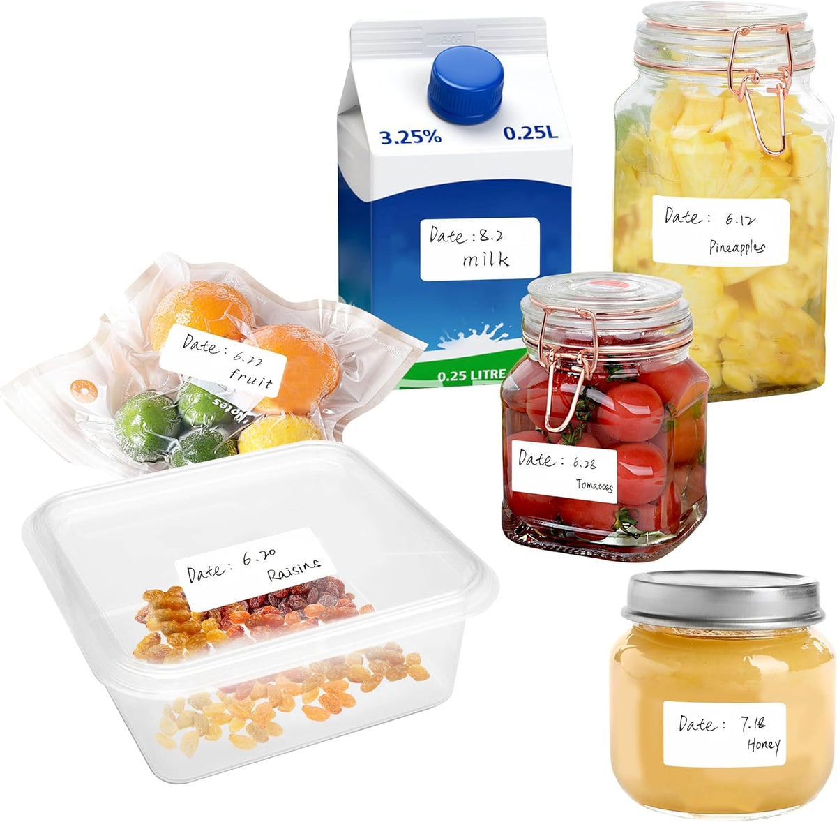 500 Removable Blank Food Labels, Water/Oil/Tear Resistant with Perforation Line for Freezer Food Containers Jars Pantry Organization (Each Measures 1” x 2”)
