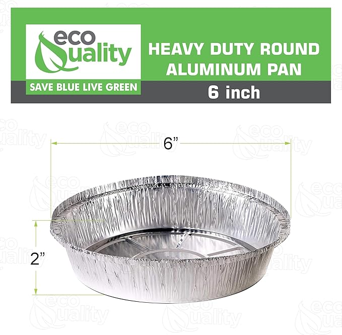 EcoQuality 6" Round Aluminum Foil Pans - Disposable Containers with Foldable Walls for Pie Baking, Cooking, Serving, Reheating, and Storing - Freezer and Oven Safe Tart Pan 500 Pack