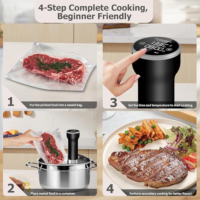 CATTLEMAN Sous Vide Cooker WiFi, 1000W, IPX7 Waterproof, Immersion Circulator for Sous-Vide, Suvee Cooker, Sous Vide Machine with Cookbook, Precision Temperature & Timer, Noise-free