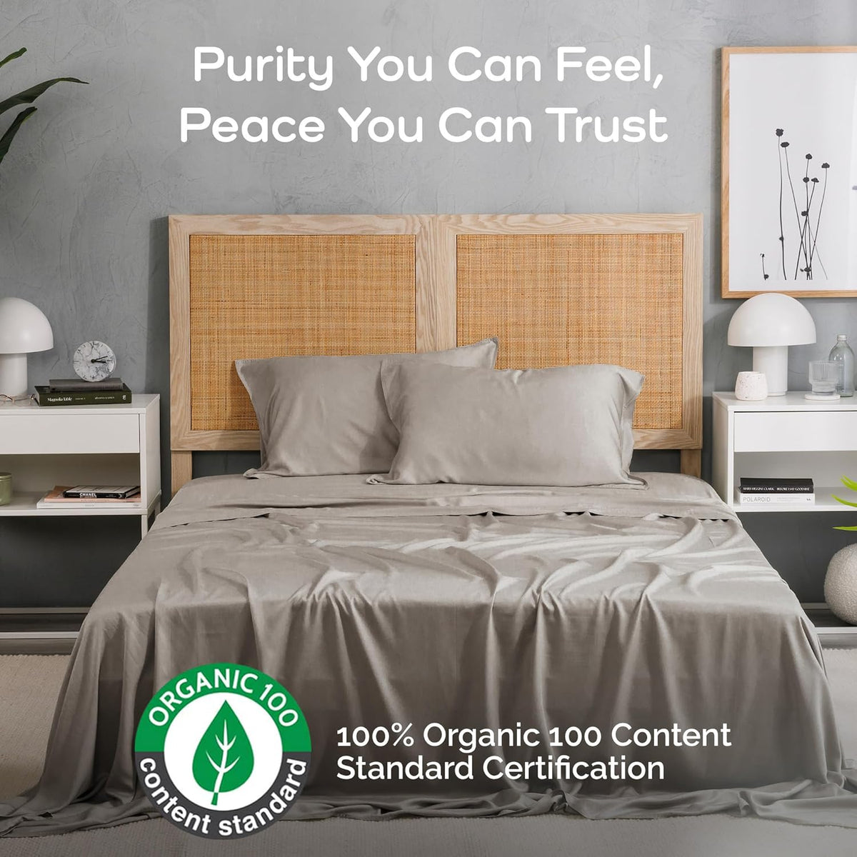 100% Viscose from Bamboo Sheets Full Size, Super Soft Bedding Set, Cooling Sheets for Hot Sleepers, Vegan Silk Moisture Wicking, Organically Grown Bedsheet, Sand - 54" x 75"