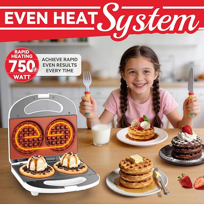 SugarWhisk Double Mini Waffle Maker Machine, Chaffle Maker, Waflera Electrica, Small Waffle Iron for Waffles, Keto Chaffles, Hash Browns, Cookies, 4 Inch