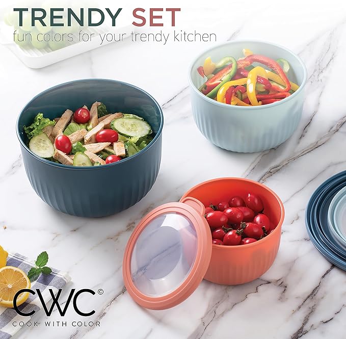 COOK WITH COLOR Prep Bowls with Lids- Wide and Deep Nesting Plastic Small Mixing Bowl Set with Lids, 12 Piece Set - Deep Bowls, Multicolor