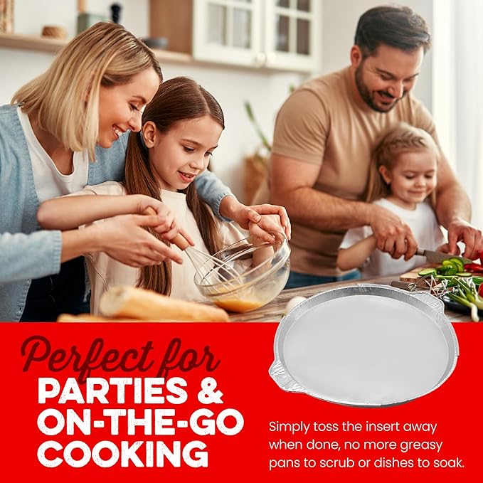 12" Pizza Oven Insert Pan (25-Pack) - Disposable Aluminum Liner for Countertop Pizza Makers, Fits Betty Crocker Pizza Maker, Piezano & More