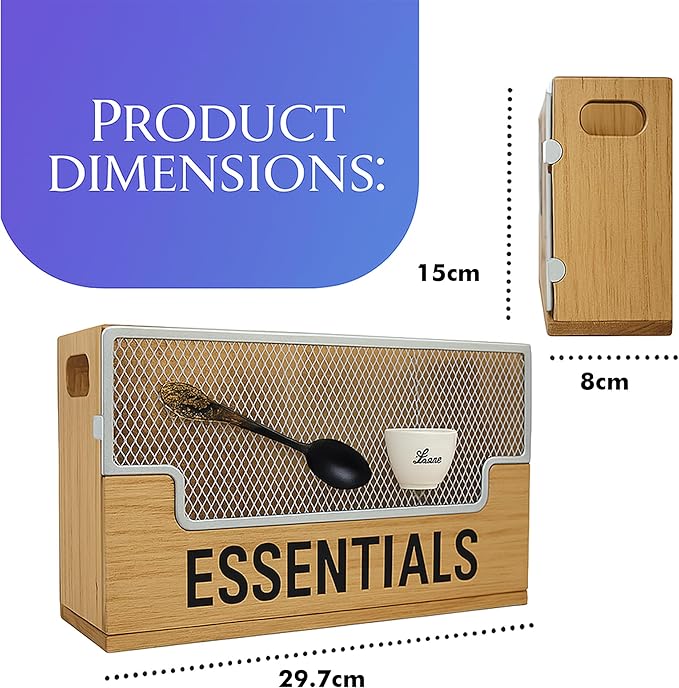 Extra Large Kitchen Utensil Organizer with 4 Compartments, Wooden Utensil Holder for Countertop, Rustic Kitchen Utensil Holder for Silverware & Cooking