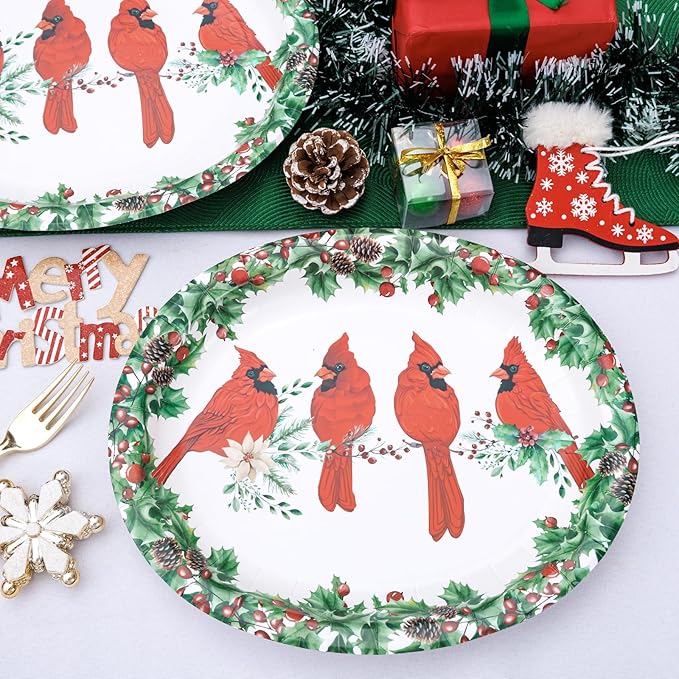 WDF 50Pack Christmas Paper Plates - 10" x 12" Oval Winter Paper Plates/Christmas Plates Disposable - Christmas Dinner Plates Disposable Platter Heavy Duty for Happy Christmas Serving Tray