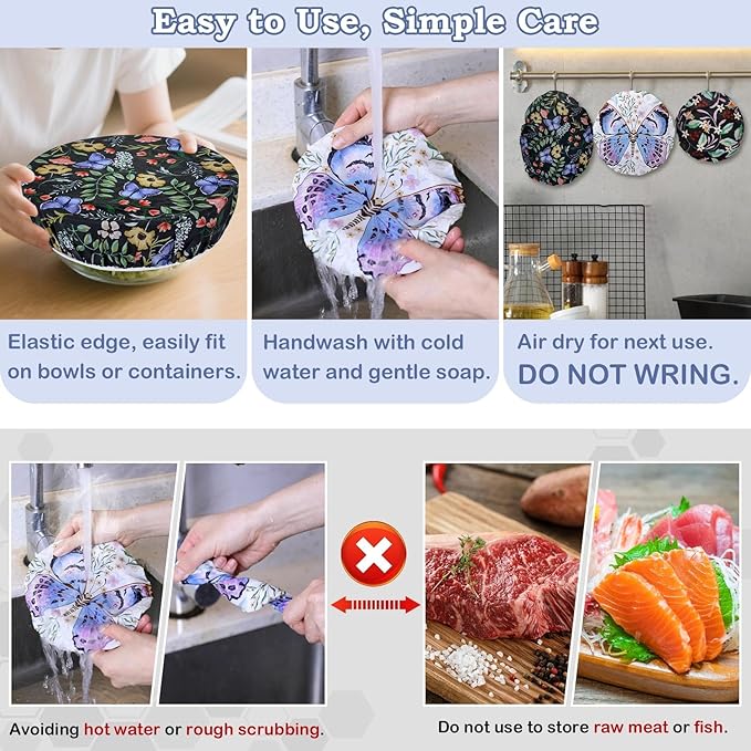 5-Size Reusable Beeswax Bowl Covers for Bread Proofing, Cotton Cloth Flexible Beeswax Wraps for Food Storage(Honeybee)