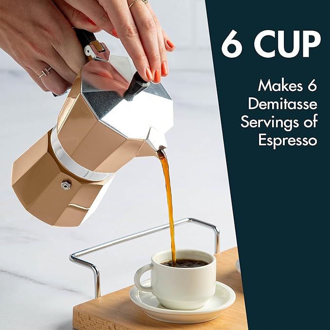Primula Classic Stovetop Espresso and Coffee Maker, Moka Pot for Italian and Cuban Café Brewing, Greca Coffee Maker, Cafeteras, 6 Espresso Cups, Caramel