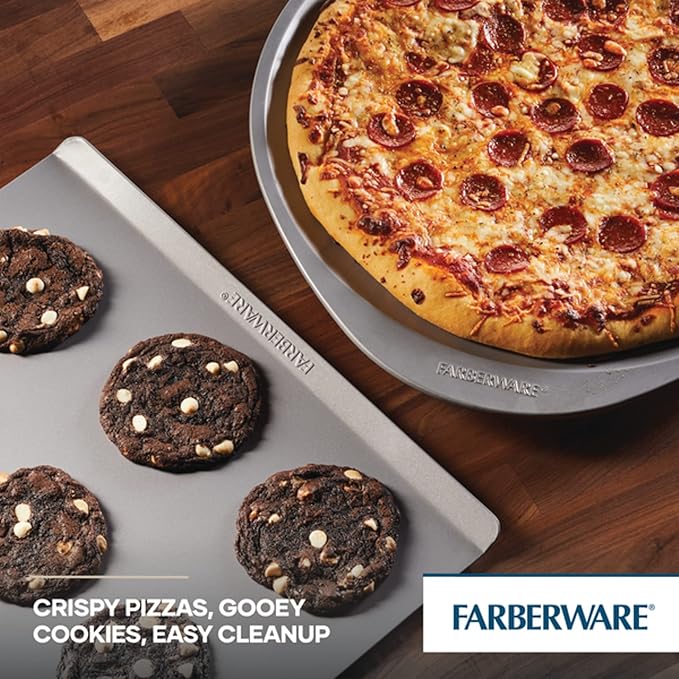 Farberware GoldenBake Nonstick Baking Sheet and Pizza Crisper Pan Set, 2 Piece, Gray (Pack of 2)
