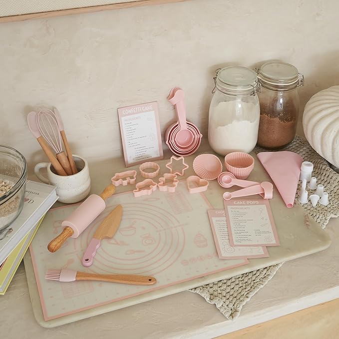 Wooden Baking Set for Kids - A Complete Set of Real Kitchen Utensils Gives Toddlers a Fun Cooking Experience - Durable Safe to Use Tools are Perfect for Gifting to Create Lasting Family Memories