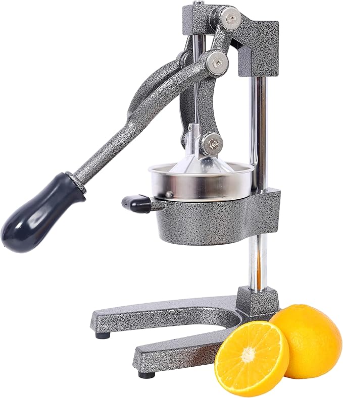 【Cast Iron Citrus Juicer】Commercial Grade Manual Orange Juicer, Heavy Duty Hand Press Juicer for Orange Lemon Lime, Extra Large Countertop Juice Squeezer, Easy Clean (Grey)