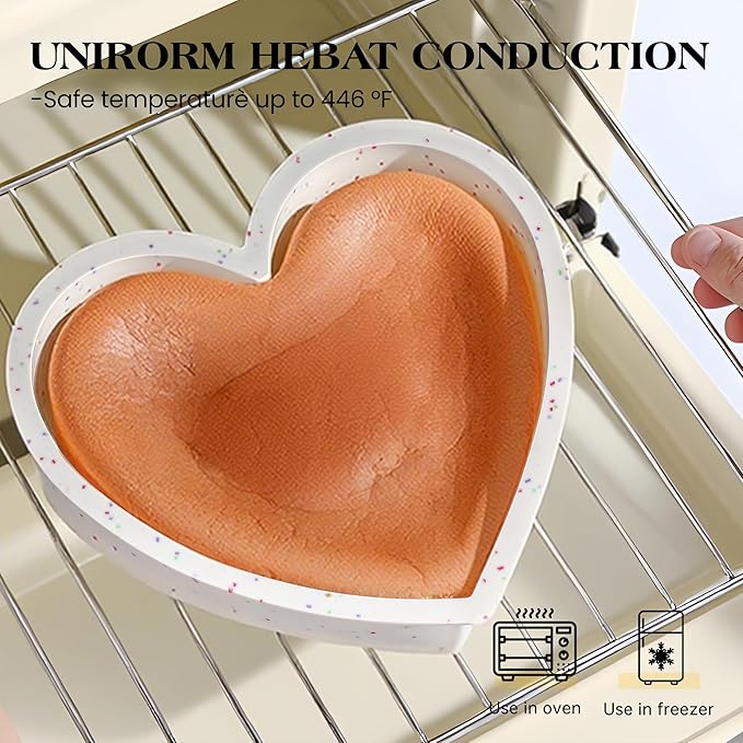 Silicone Heart Shaped Cake Pans 10 Inch Large Heart Cake Pan Nonstick Silicone Heart Molds for Baking (2 Pcs Set, Cream)