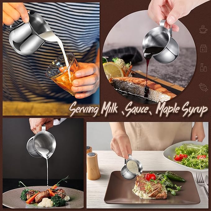 Potchen 24 Pack Stainless Steel Bell Creamers 3 Ounce Creamer Pitcher Mini Coffee Milk Pitchers with Handle and Pouring Spout Cups for Serving Espresso, Tea, Milk, Maple Syrup, Sauce