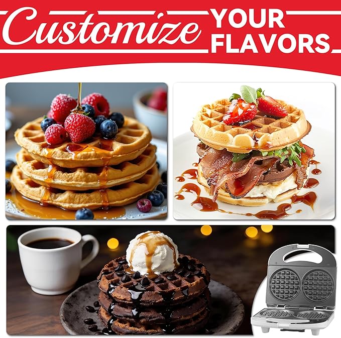 SugarWhisk Double Mini Waffle Maker Machine, Chaffle Maker, Waflera Electrica, Small Waffle Iron for Waffles, Keto Chaffles, Hash Browns, Cookies, 4 Inch