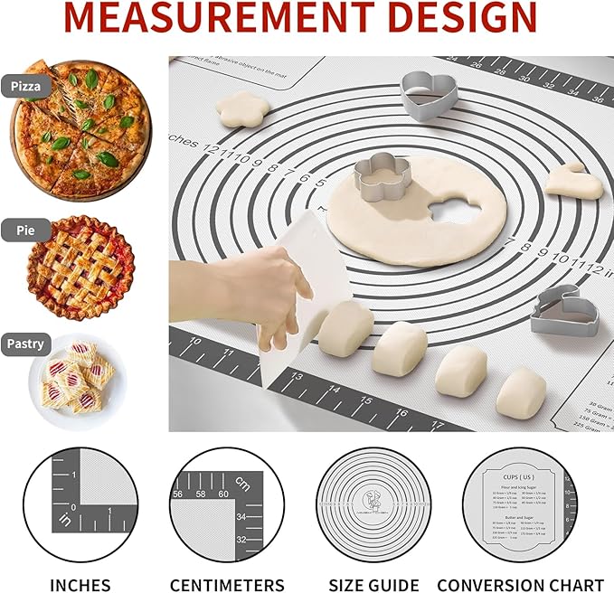 Silicone Baking Mat with Measurement, Non Stick Siliocne Pastrty Mat for Dough Rolling, Making Cookies, Macarons, Bread, Cake and Candy
