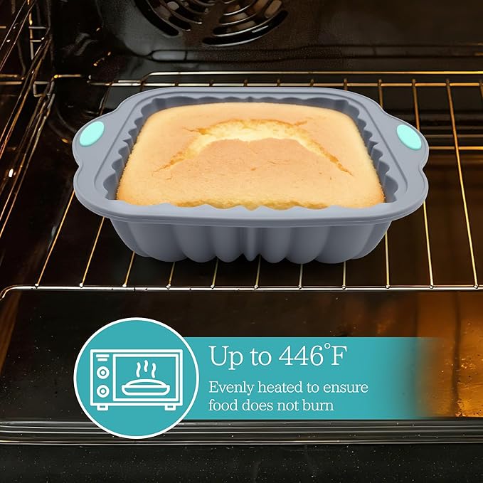 To encounter 44 Pieces Silicone Square Cake Pans Set, 3 Sizes Silicone Fluted Cake Pan with Reusable Baking Cups, Food Grade Baking Molds for Brownie, Bread, Muffin, Light Grey