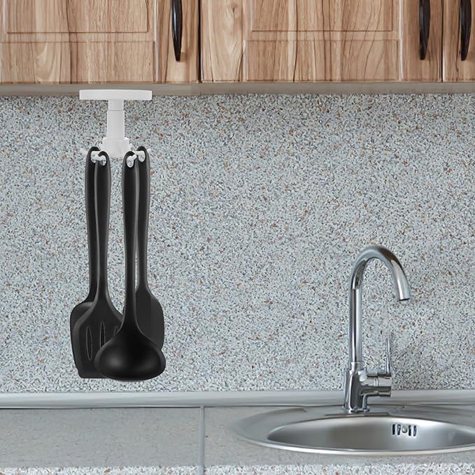 SUPVOX 2pcs Nail-Free Adhesive Kitchen Utensil Hooks with 360° Rotatable Six-Claw Design, Plastic Wall and Ceiling Mounted Storage Organizer for Cooking Tools and Sundries