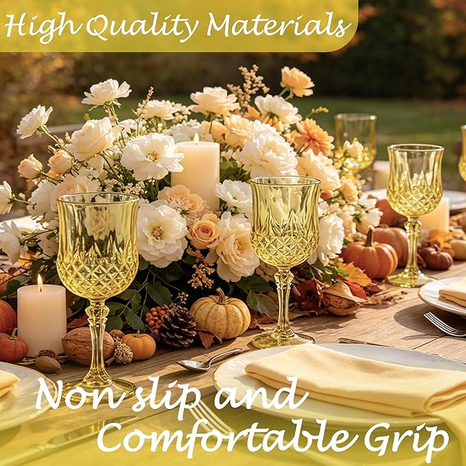 Plastic Wine Glasses, Plastic Goblets Vintage Style Cordial Unbreakable Drinking Glasses, Reusable Drinkware for Wedding Reception, Grand Event Party Supplies, Easter (100, Gold)