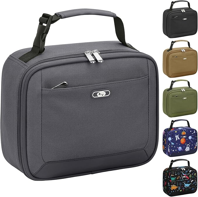 Lunch Box Kids Insulated Lunch Bag for Boys Girls Cute Reusable Lunch Tote Bag Waterproof Portable Thermal Lunch Box Kids for School Picnic Travel Grey