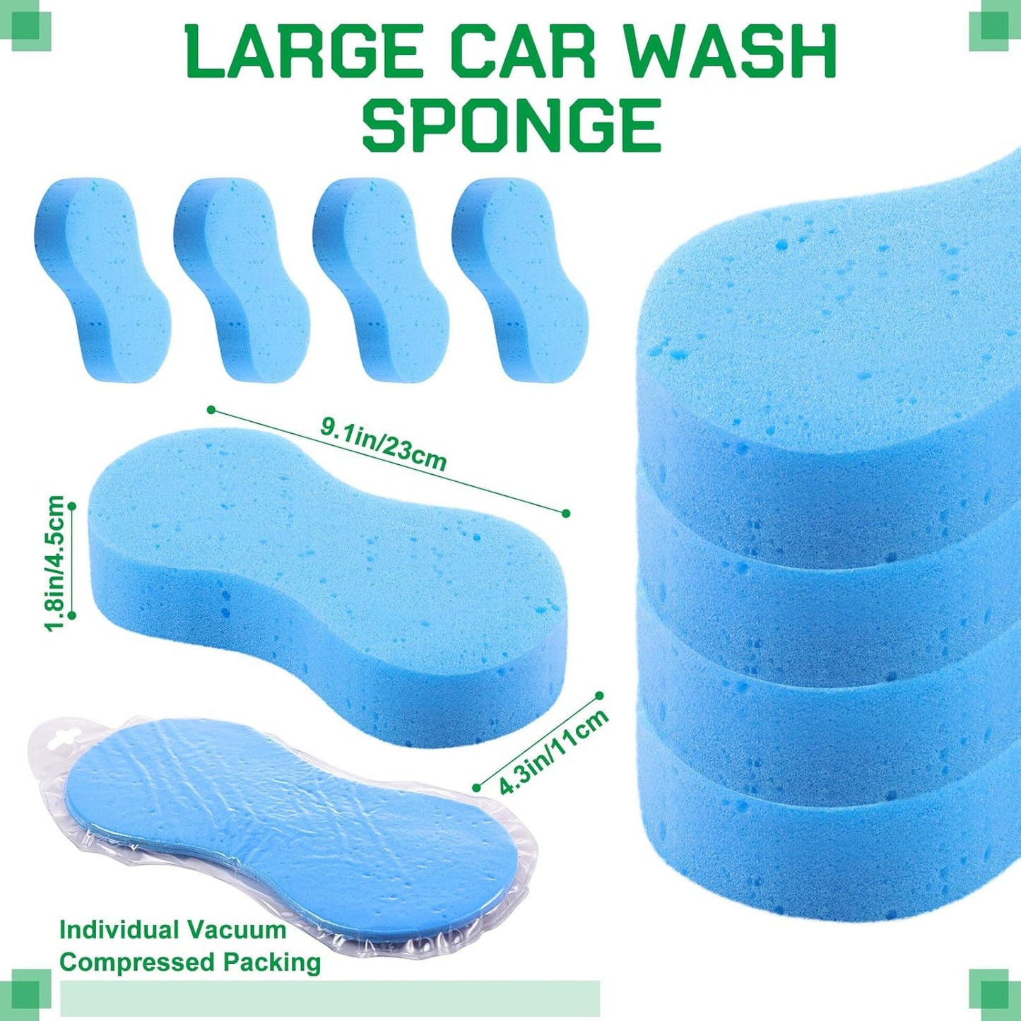 Vesici 48 Pack Car Wash Sponges Large Sponges Bulk Big All-Purpose Scrubber Thick Foam Car Cleaning Supplies for Washing Boat Kitchen Household with Single Vacuum Compressed Packing (Blue)