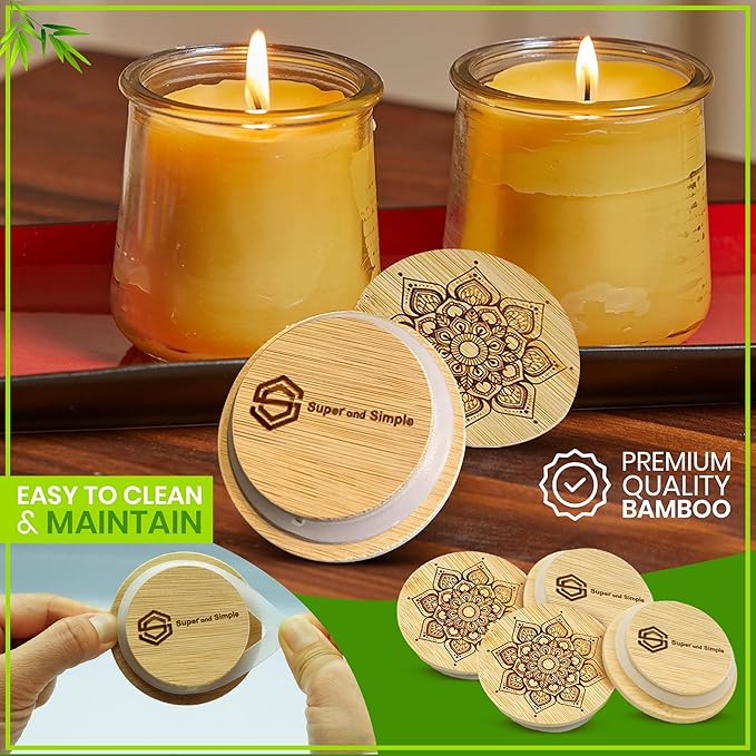 Mandala Bamboo Oui Yogurt Jar Lids – 4 Pack | Reusable Bamboo Tops for Yoplait Oui Glass Jars | Airtight Oui Yogurt Jar Covers with Silicone Seal | Replacement Lids for Oui Yogurt Storage Containers