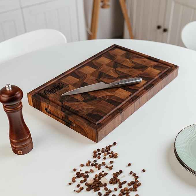 Handmade Personalized Walnut End Grain Cutting Board – Custom Engraved Wood Chopping Block, Perfect Gift for Home Chefs by GrainWoods (17x11x2 Inches)