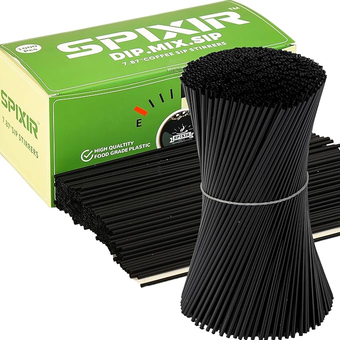Stir Sticks, Coffee Stirrer Straw, Black Cocktail Straws 7.87-inch, 1000pcs Plastic Straws Disposable, Swizzle Sticks for Cocktails or Coffee & Drinks