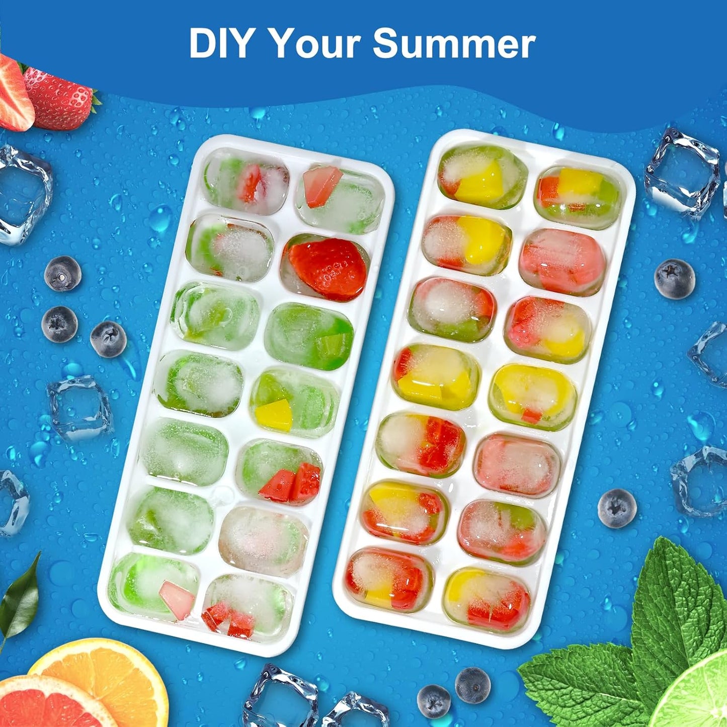 Ice Cube Tray, Ice Cube Trays for Freezer 6 Pack with Lid and Bin, Ice Tray Easy-Release, Ice Trays for Freezer Stackable, Silicone Ice Cube Tray for Drinks, Coffee - BPA-Free and Odor-Free