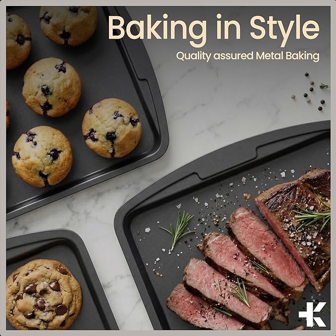 Gray 10-Piece Bakeware Sets, Nonstick Carbon Steel Baking Sheet & Pans, Stackable Space-Saving Bakeware, Dishwasher Safe, Stain-resistant, PFOAPFOSPTFE Free, Oven Safe Up To 450°F (230°C)