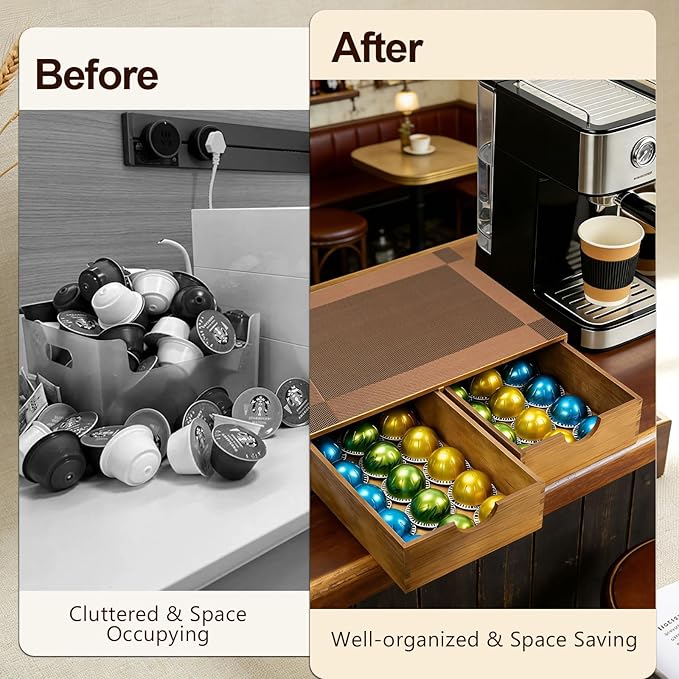 MonBel Wooden K Cup Organizer, Coffee Pod Storage Box, Coffee Pod Tea Organizer and Storage, Kcup Holder for Countertop Kitchen Office Coffee Bar, 30 Pod Capacity