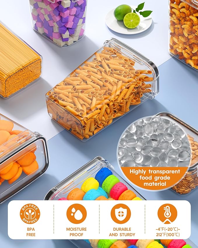 KEMETHY 36 PCS Airtight Food Storage Containers with Lids, Kitchen Pantry Organization and Storage, BPA-Free Plastic Scale Food Canisters for Cereal, Flour, Sugar, Dry Food, Include Labels & Marker