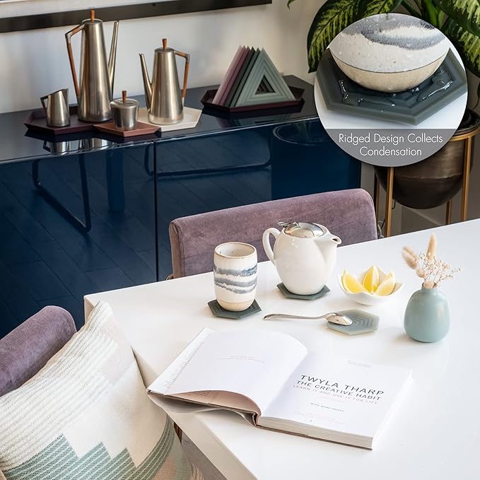 LINE+ARC Extra Thick Silicone Coasters (As Seen in NYTimes WireCutter) Waterproof Anti-Stain Heat-Safe Dishwasher-Safe Degrē Coasters (Set of 6, Mauve) Outdoor Rubber Mid-Century Modern