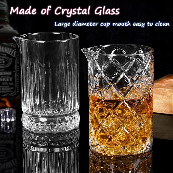 Gusnilo 24 Oz Cocktail Shaker Glasses - 710ml Crystal Bar Mixing Glass Set with Stirring Glasses (2PCS) for Whiskey, Martini, Old Fashioned