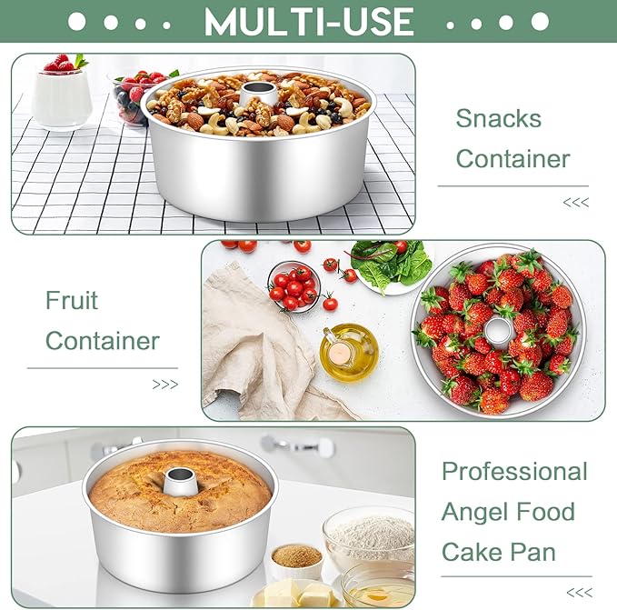TeamFar 10inch Angel Food Cake Pan, Stainless Steel Cake Pan with Tube, Healthy & Non-toxic, Sturdy & One-Piece, Mirror Finish & Dishwasher Safe