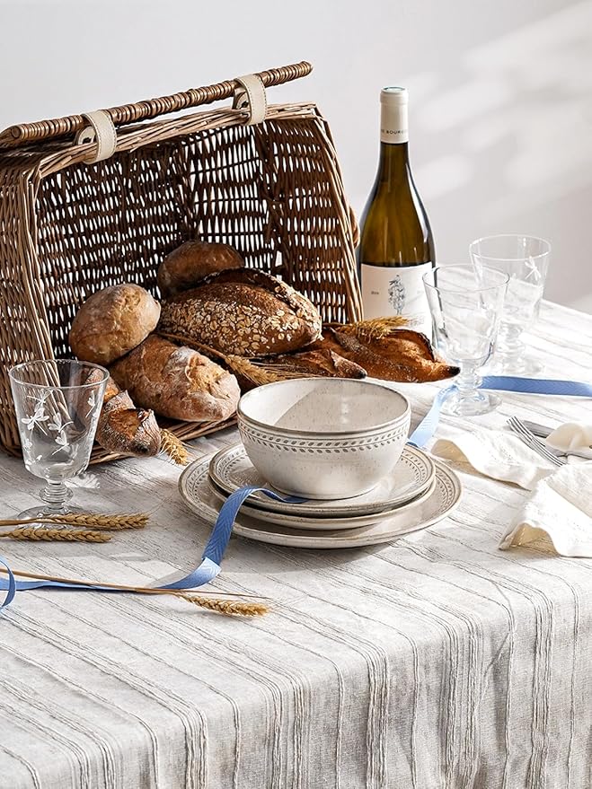 LE TAUCI 24 Piece Dinnerware Sets for 8, Large Plates and Bowls Sets, Ceramic Dishes Set for 8, Modern Stoneware Tableware, Chip Resistant, Ideal for Hosting, Reactive Beige (8"&10" Plate, 27oz Bowl)