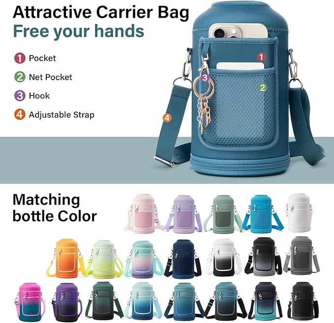 DYSANKY Insulated Water Bottle | Thickened Stainless Steel Vacuum Metal | Portable Sports Half Gallon Large Water Jug for Gym and Hiking with Straw, Carrier Bag, Handle Strap | BPA-Free 64 oz