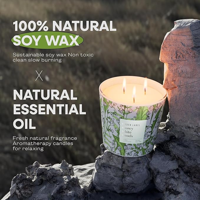 Giant Candle, Snowy White Woods Scented Candle for Home, 30oz Natural Soy Wax, 3-Wick Large Aromatherapy Candles, Up to 100Hour Burn Time, Long Lasting Highly Scented Luxury Candle Gift
