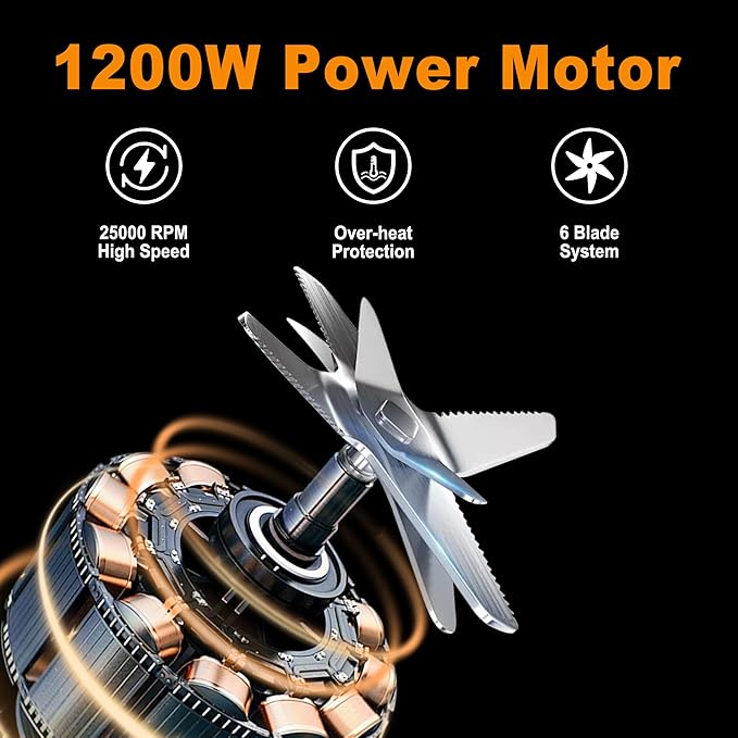 Smoothie Blender, 1200W Personal Blender for Smoothies, Blenders for Kitchen with 2 BPA-Free 26oz Travel Cups, Perfect for Smoothies, Frozen Drinks, Juices & Protein Shakes, Stainless Steel Blades