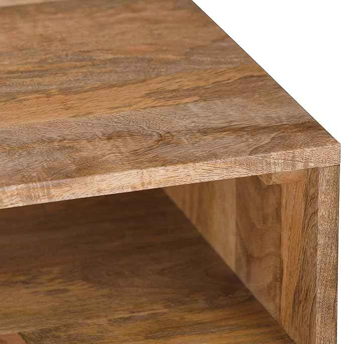 SIMPLIHOME Hunter Console Table - 55 Inch Wide Solid Mango Wood and Metal Sofa Table in Natural, Industrial Storage Table for Entryway or Living Room with 2 Open Cubbies and Black Hairpin Legs