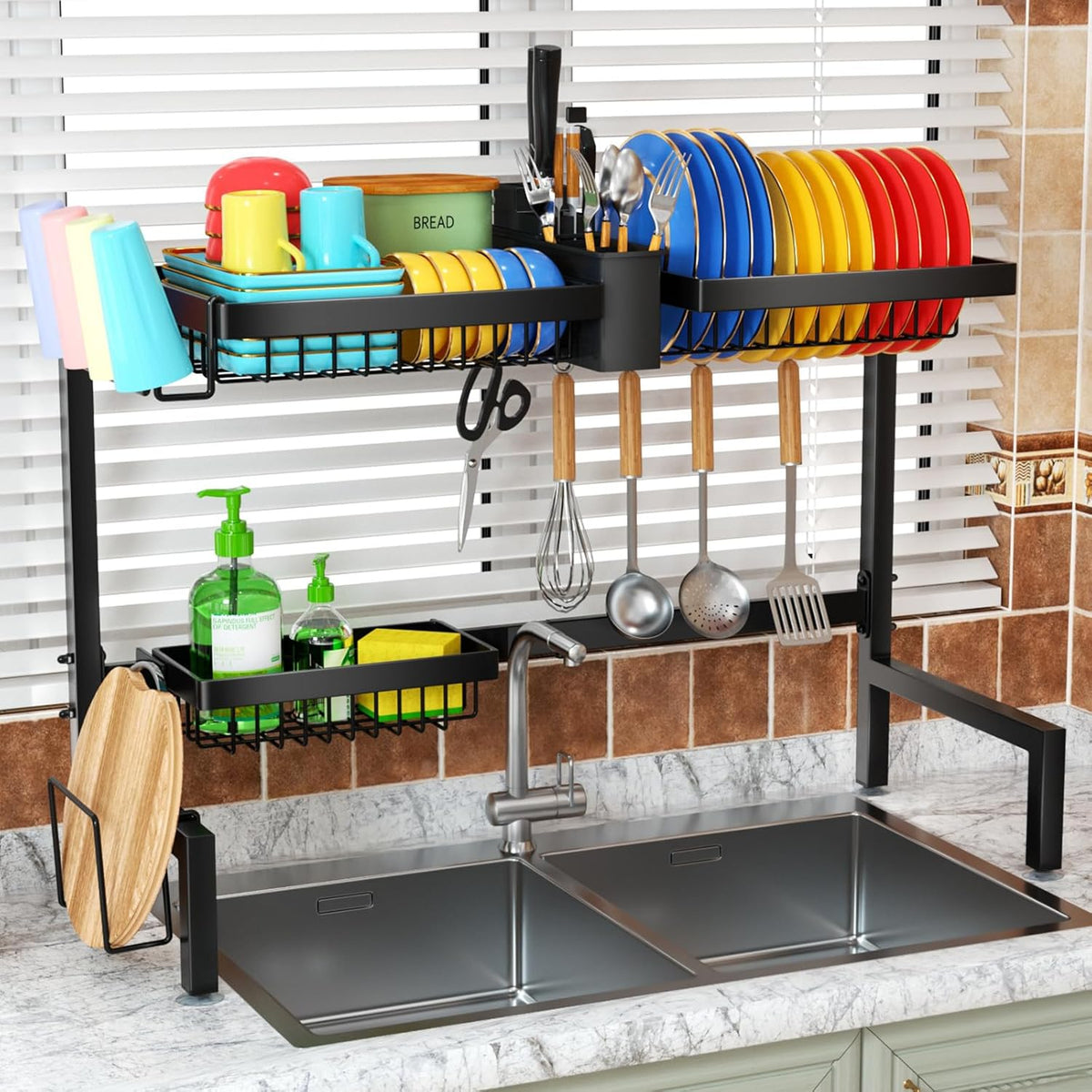 SNSLXH 2-Tier Over The Sink Dish Drying Rack, Kitchen Large Dish Drying Rack Over The Sink, Suitable for Most Sinks, Effective Dish Drying, Kitchen Drying Rack（24.8"-35.4"）