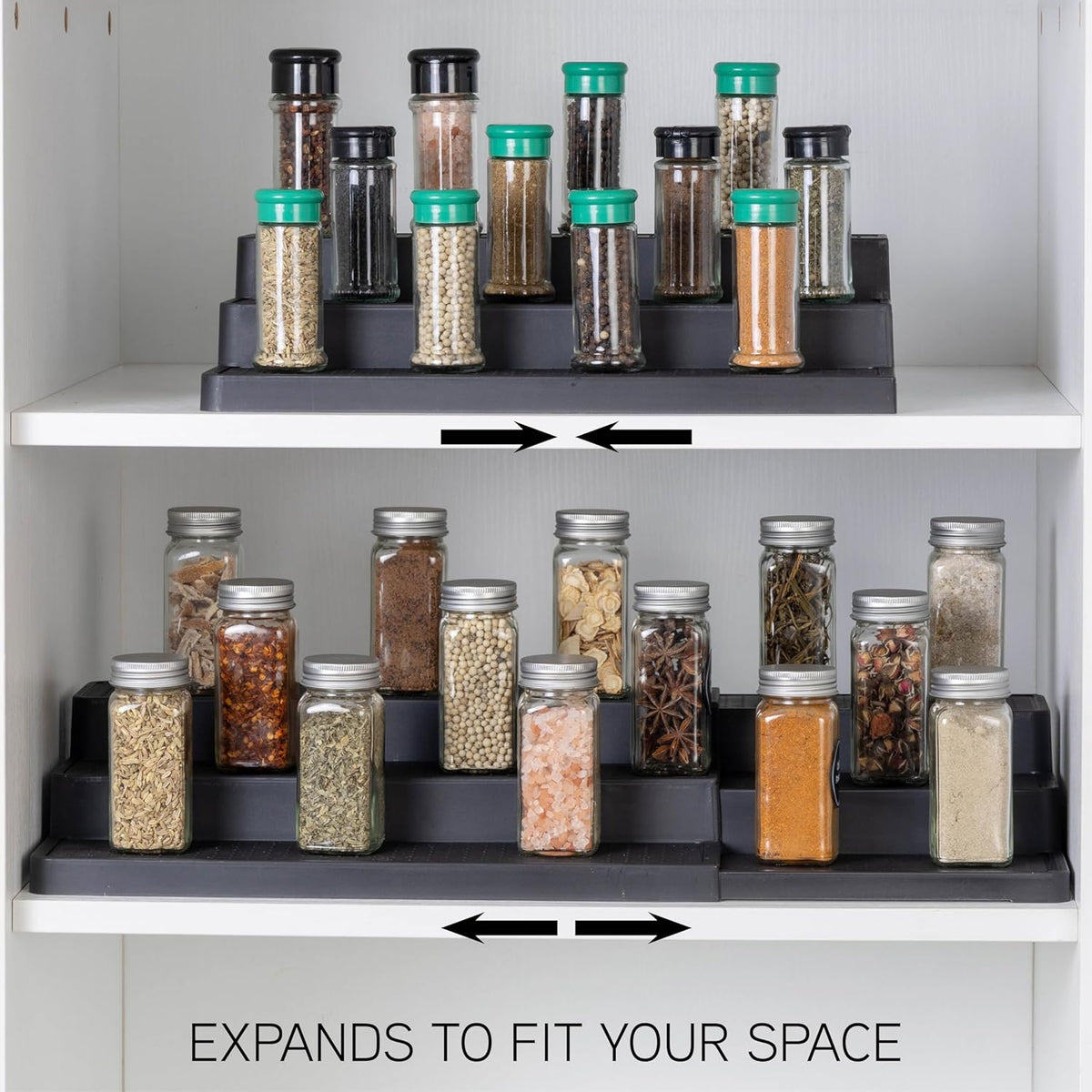 SIMPLEMADE 3-Tier Spice Rack Organizer - Versatile Storage Shelf for Kitchen, Bathroom, Bedroom & Office, Set of 2, Expandable Black