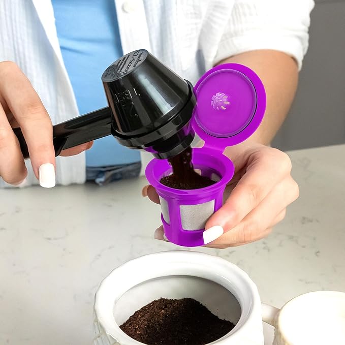 2-Item Bundle: 4-Pack Cafe Save 1-Stream Reusable K Cup Coffee Filters + EZ-Scoop 2 Tbsp Scoop with Integrated Funnel, Refillable Pod Capsule For Use with Keurig & Select Single Cup Coffee Maker