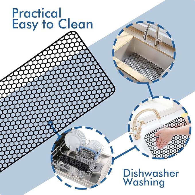Bestjing Silicone Sink Protectors for Kitchen Sink - 26"x 14" Kitchen Protector Accessory, Non-Slip Heat Resistan Mat for Bottom of Farmhouse Stainless Steel Porcelain, Dishwasher Safe (Black)