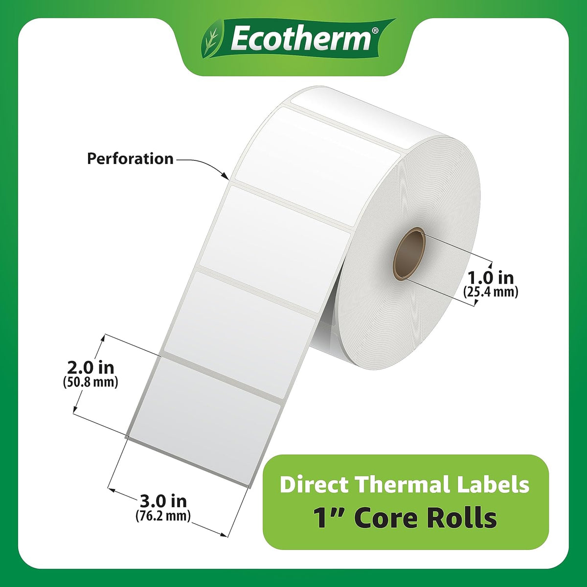 3" x 2" Thermal Labels | 6 Rolls | 7440 Labels | fits Zebra, Munbyn, Rollo, Godex, Arkscan, iDPRT, Offnova Thermal Label Printers and More | Blank White Adhesive Stickers by Ecotherm